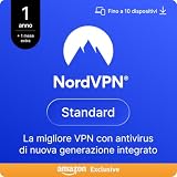 NordVPN Standard, Esclusiva Amazon, 1 Anno + 1 Mese extra, 10 Dispositivi, Codice Digitale