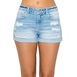 WAX JEAN Collection High Waisted Cuffed Distressed Denim Shorts, Light, s