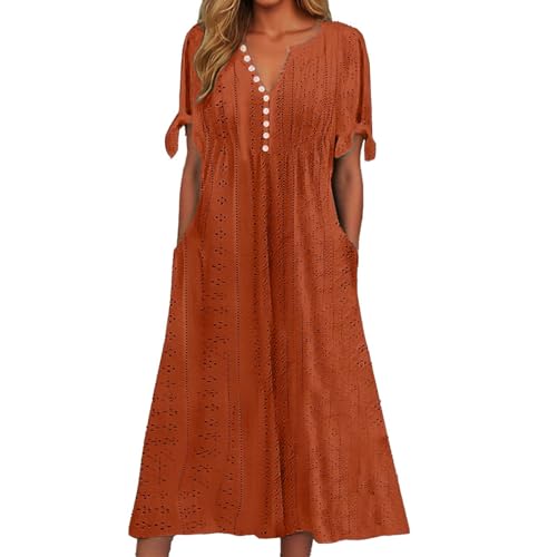 GOSEAGOTOFUN Sundresses with Sleeves for Women Trendy Short Sleeve Boho Tshirt Dress Casual Summer Beach Vacation Sundress