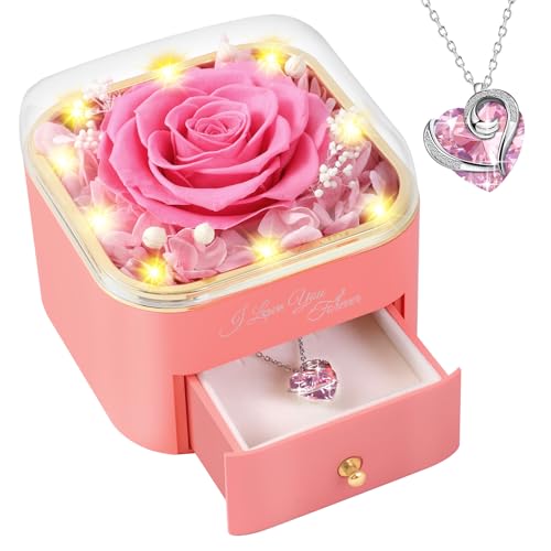 PatNlevs Coffret de Roses Eternelles pour Femme, Idéal pour Maman, Petite Amie, Epouse et Plus Encore, Idéal pour Un Anniversaire, Un Anniversaire de Mariage, Noël ou La Fête des Mères (Rose)