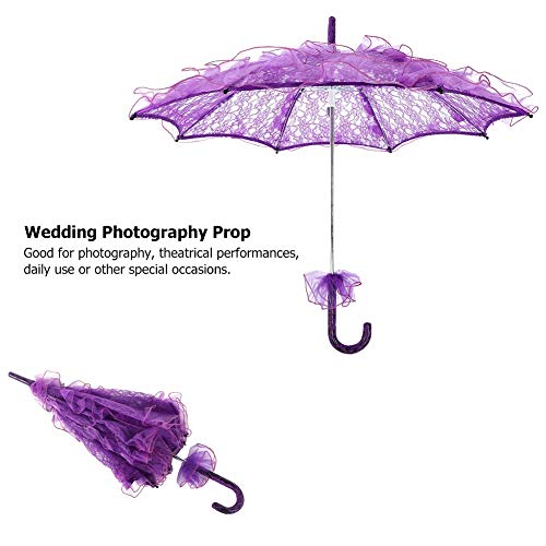 Fdit Bridal Lace Cotton Umbrella Parasol Costume For Wedding Parties Dancing Photography Prop(Purple) #TOP6
