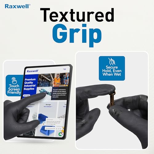 Raxwell Heavy Duty Disposable Gloves Latex Free | 6.5 Mil Black Nitrile Gloves Medium | 100 Count Powder Free & Chemical Resistant | Food Grade, Food Safe | For Janitors, Kitchens, Mechanics & More - Thumbnail 3