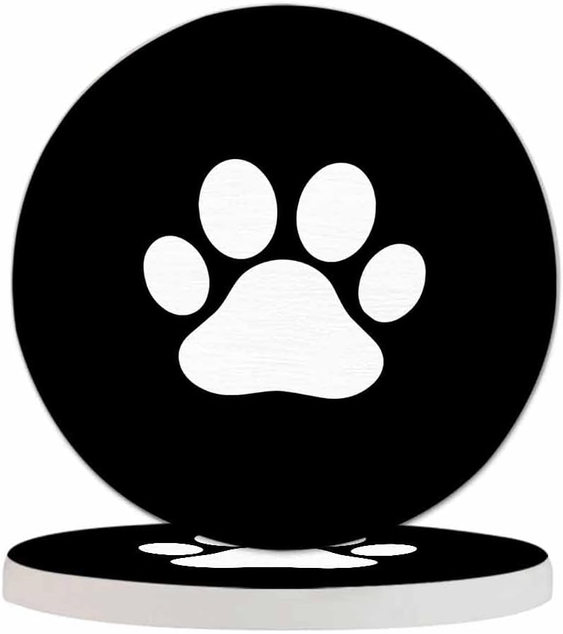 Dog Paw Coasters Set for Wood Table Miraculous Aesthetic Little Animal Puppy Kitten Foot Print Isolated Tabletop Protection Mat for Mugs and Cups 4 Inch for Kitchen Office Home