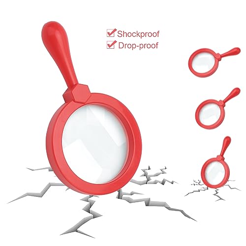 Image of Rongon Kids Magnifying Glass Handheld Jumbo Magnifiers with Stand, Exploration Play Reading Magnifier Red Magnifying Lens for Nature Exploration, Science Experiments, 5X Magnification Loupe (Red)
