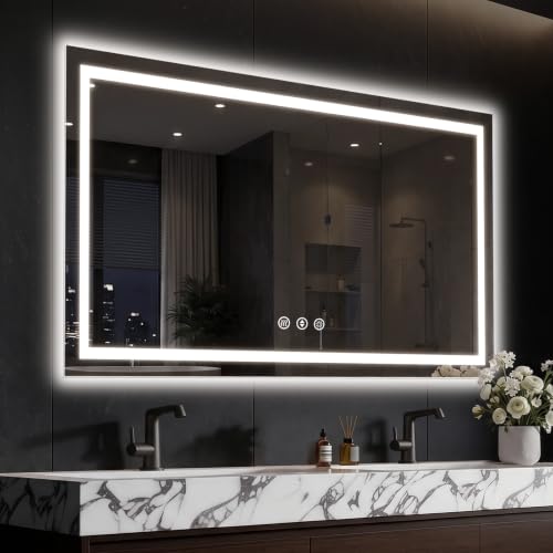 Image of 48x36 LED Bathroom Mirror with Anti-Fog, Backlit & Front Lit, Memory | Stepless Dimmable 3 Color CRI 95+ Shatterproof Tempered Glass ETL Listed for Safety Lighted Bathroom Vanity Mirror for Wall