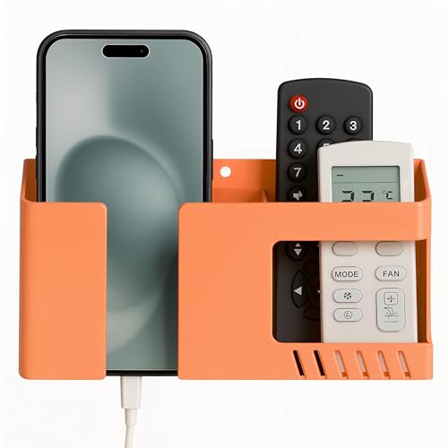 Image of WALLVIEW TECH Mobile Phone Charging Stand, Multi-Functional Storage Holder, Bedside Fixed Rack, Bedroom, Office Accessories, Portable Electronic Devices (Orange)