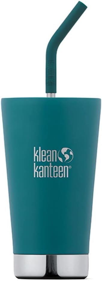 Klean Kanteen 19322079018016 Insulated Tumbler with Straw, 16 oz, 16.5 fl oz (473 ml), Emerald Bay