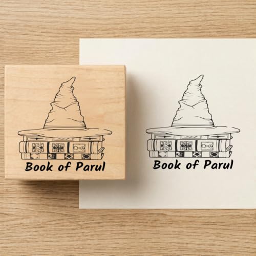 Image of Kunya Personalised Book Stamp with Your Name(3.5 cm Dia), customised for Stamping Books for Readers, Great Gift for booklovers, Kids, Teachers (Magical Hat)