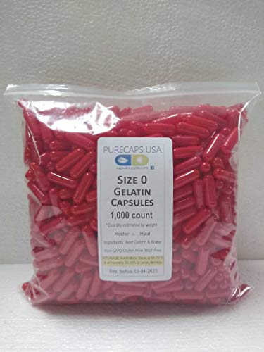 PurecapsUSA - 1,000 Size 0 Fillable Red Empty Gelatin Capsules