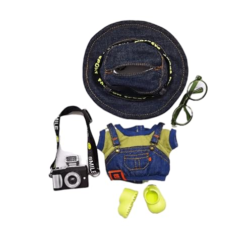 Clothes for Doll (NO Doll),5-Piece Fashion Set for 7-8 Inch Vinyl Dolls - Denim Jacket, Camera, Hat and Sneakers (Fits 6-9 inch Art Toy Figures)