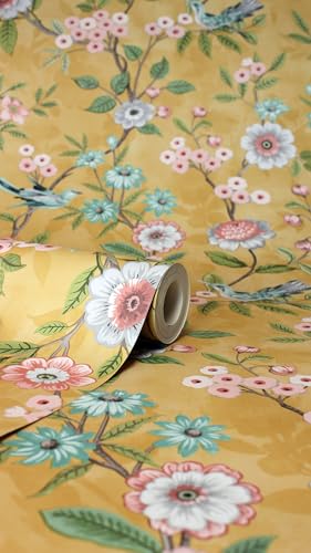 Papel pintado floral ocre para tapar imperfecciones Fine Decor FD43446 8