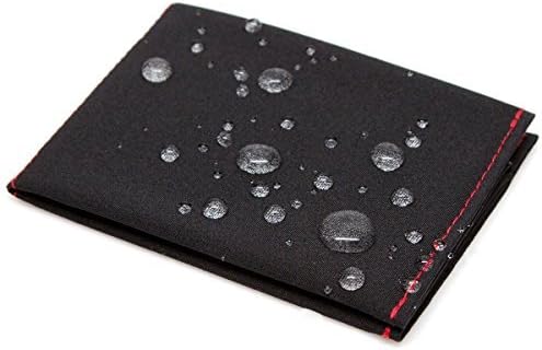 SlimFold Minimalist Wallet - Thin, Durable, and Waterproof Guaranteed - Made in USA - Micro Size Black with Red Stitching
