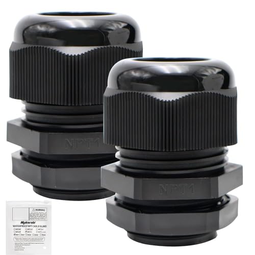 Image of MAKERELE 2Pcs 1 inch NPT Cable Gland Connector, IP68 Waterproof | Plastic Nylon Cord Grip Strain Relief Connector with Locknut and Gasket for Junction Box