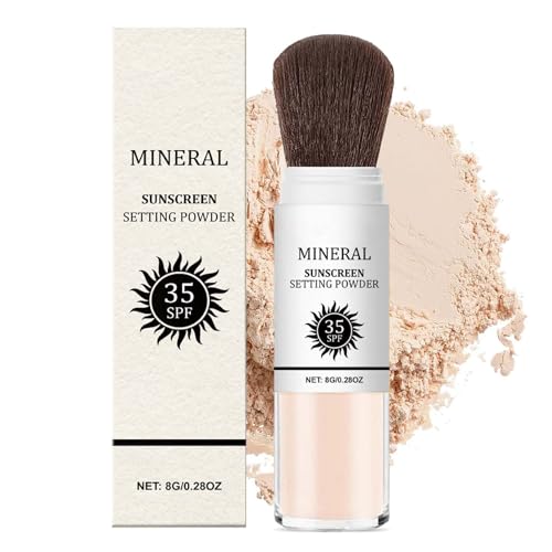Mineral Sunscreen Setting Powder, SPF 35 Polvo de protección solar, maquillaje en polvo suelto, control de aceite de larga duración, protección solar mineral para el cabello y el cuero cabelludo