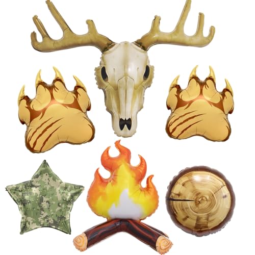 Ballon 4D anniversaire chasse : lot de 6 décorations thème rustique et feu de camp