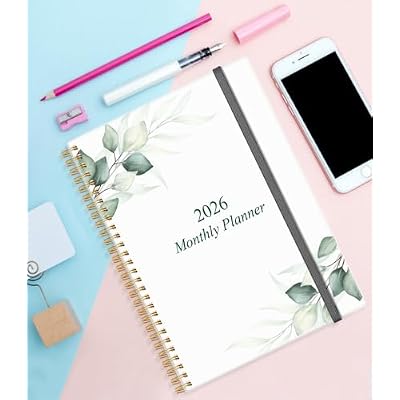 Monthly Planner 2026 - Monthly Calendar from January 2026 to December 2026, 2026 Planner with Inner Pocket, Elastic Band, 8.5 x 11, Green Leaf