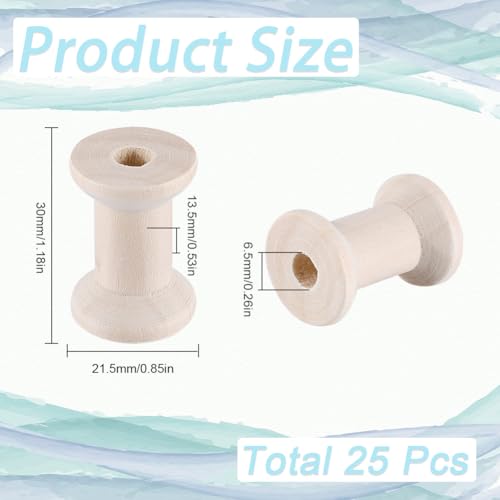 SUNNYCLUE 25Pcs Wood Thread Bobbins Wooden Spool Bulk Natural Unfinished Empty Wire Weaving Textile Ribbon Rope Roll Crochet Cord Organizer Lace Line Strings Spool for Embroidery Sewing Art DIY Craft - Image 2