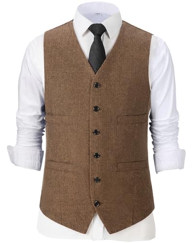 Hunting Mens Herringbone Vests Western Tweed Waistcoats Cowboy Vest for Men Vintage Casual4