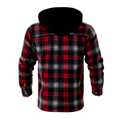 Image of TanBridge Men's Cotton Plaid Shirts Jacket Full Zip Fleece Flannel Sherpa Lined Hoodies Heavyweight Hoodies Jacket for Men