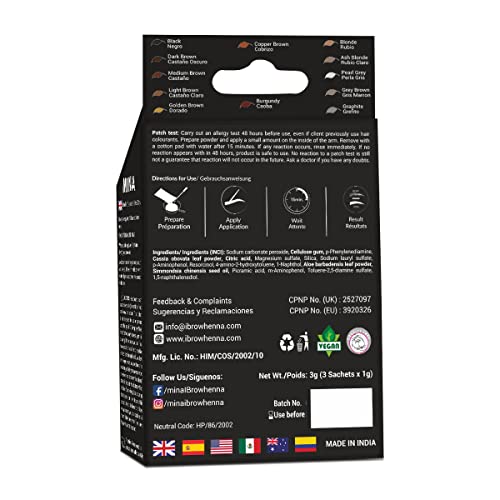 Mina Ibrow Hair Color Black|Natural Spot Coloring And Hair Tinting Powder, Water And Smudge Proof | No Ammonia, No Lead With 100% Gray Coverage Up To 30 Applications |Vegan And Cruelty Free #TOP1