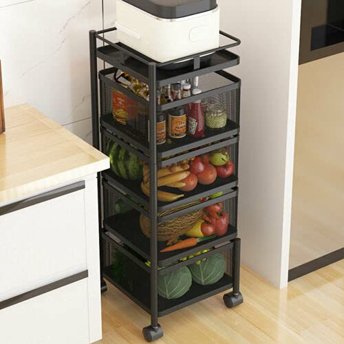 Cncest Fruit Vegetable Basket,Square 4 Tier Kitchen Storage Shelf Fruit Vegetable Storage Basket Rack Snack Stand With Rolling Wheels For Kitchen Toilet Bathroom Bedroom Garage #TOP2