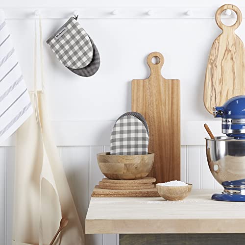 Image of KitchenAid Gingham Mini Oven Mitt 2-Pack Set, Grey, 5.5 inchx8 inch