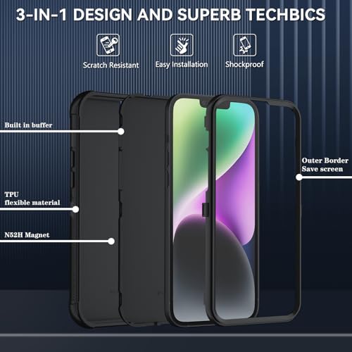 Image of SunStory Compatible with iPhone 14 Plus Case with HD Screen Protector, 3-Layer Heavy Duty Full-Body Cover,3 in 1 Hybrid Protective Case for iPhone 14 Plus 6.7 inch,Black