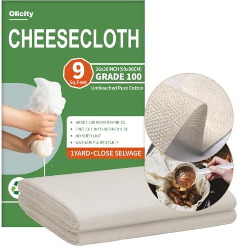Olicity Cheese Cloths, Grade 100, 36x36Inch, Reusable Cheese Cloth