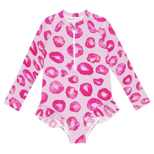 Leopard Spots Pink Girls Long Sleeve One-Piece Swimsuit UV Protection Swimwear Bathing Suit 20861837