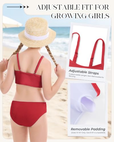 Image of Century Star Girls Ribbed 2-Piece Bikini Swimsuit - Fully Lined Modest Bathing Suit for Teens & Tweens