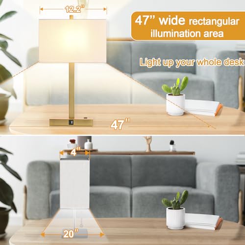 Image of 21 inch Touch Bedside lamps with 2 USB & AC Outlets, 3-Way Dimmable Bedside Table Lamps Set of 2 for Bedroom Living Room Office Reading, White Shade Lamps for Night Stands, 2700K LED Bulbs Included