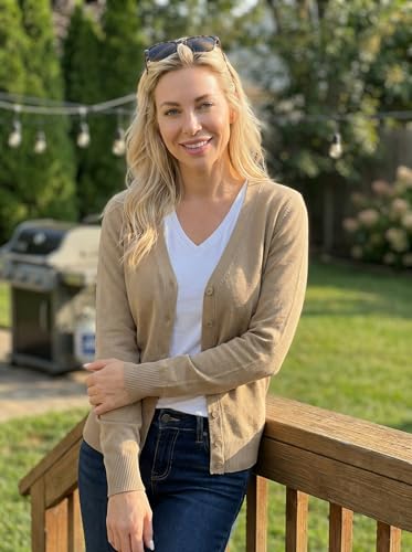 Image of VIISHOW Women Long Sleeve Button Down V Neck Lightweight Basic Knit Sweater Cardigan