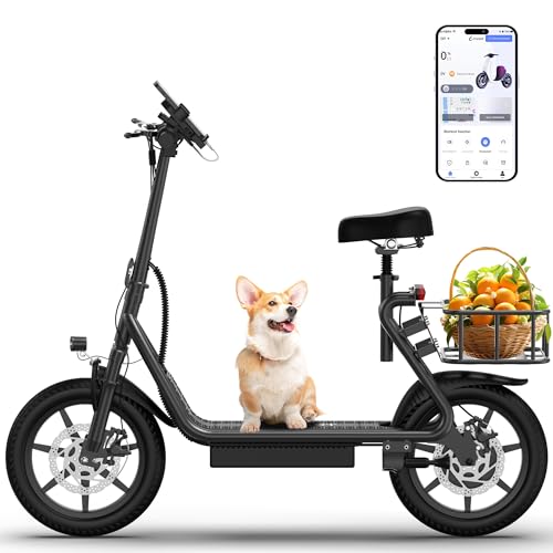 Electric Scooter with Seat, 14"Tires, 27/49Miles Range, Top Speed 22MPH, 500W Motor(Peak 750W), Folding E-Scooter for Adults with Basket,Dual Disc Braking System and Suspension, Smart Control X1 X1PRO