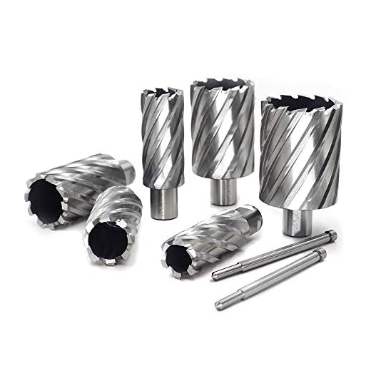 Annular Cutter Set 6pcs JESTUOUS 3/4 Inch Weldon Shank 2 Inches Cutting Depth 1 to 2 Cutting Diameter Two Flat HSS Kit for Drill Press with 2 Pilot Pins
