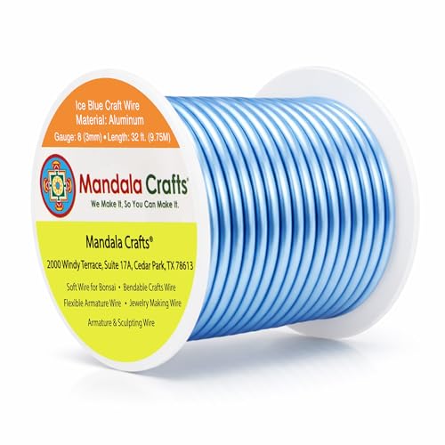 Image of Mandala Crafts 8 Gauge Anodized Aluminum Craft Wire for Jewelry Making - 32 FT Colored Flexible Ice Blue Wire - Bendable for Bonsai Armature Crafting Sculpting