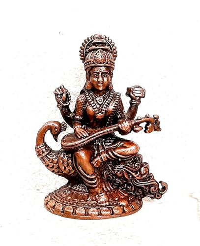 Image of Copper Idols of god Saraswathi, 4.1cm, 98 Grams Copper Handmade Pack of 1 Piece