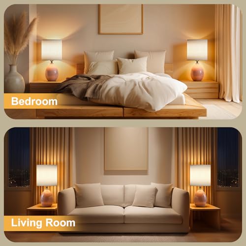 Image of Dawnwake 18.5 inch Table Lamps Set of 2 for Living Room Bedroom, Bedside Lamps for Night Stands, Desk Nightstand Lamp Dimmable, Modern Linen Ceramic Lamps,Pink