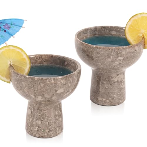 Verres à margarita en marbre Radicaln 4’’ océaniques faits à la main – verrerie vintage, ensemble de 2 pour margarita et martini soufflés à la main