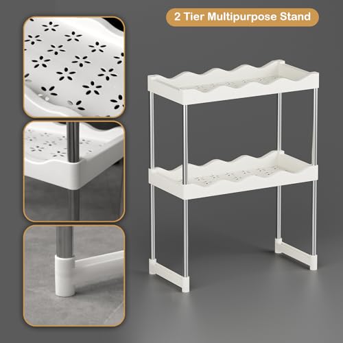 Image of Lukzer 2 Tier Bookshelf Organizer Rack for Home & Office | Steel & Plastic Book Storage Stand (White, 71x50x24cm) | Multipurpose Display Shelf for Books, Files, Plants & Decor CH-007