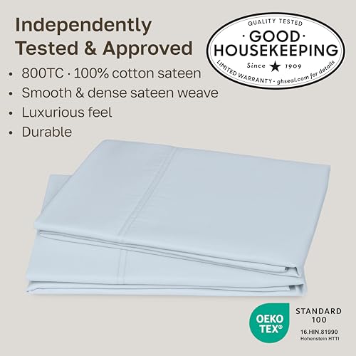 Image of California Design Den 800 Thread Count 2-Pack Pillowcase King | Soft & Thick 100% Cotton Sateen Backed by Good Housekeeping Seal, Classic Side Opening 4 inch Hem, Fits King Pillows - Blue