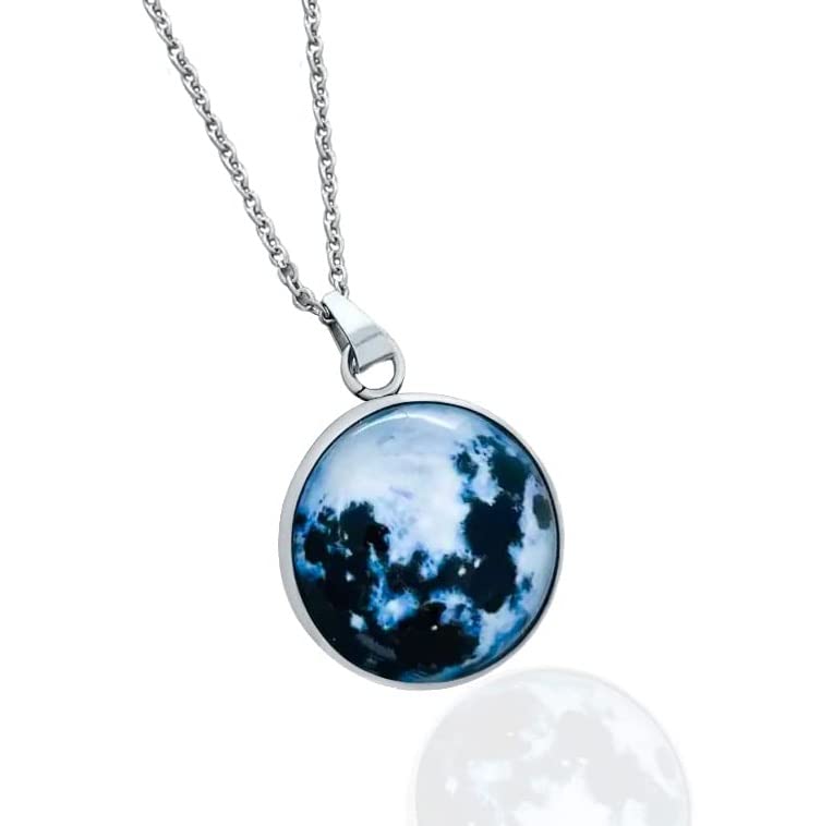 Trending Unisex Stainless Steel Round Shape Silver Romantic Glow in the Dark Rising Blue Moon Crystal Glass Dome Lunar Eclipse Alloy Luminous Pendant Locket Necklace With Clavicle Chain (B0C2LFXKS6) Amazon Price History, Amazon Price Tracker