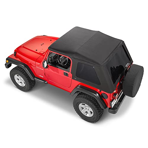 MasterTop SkyMaster Frameless Fastback Soft Top with Bow Assembly Hardware - Fits Jeep Wrangler TJ 1997-2006 - Jeep TJ Soft Top - Flip-Back Sunroof Bimini Top Feature - Black MasterTwill