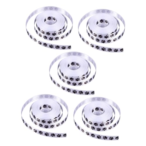 NOLITOY 5 ロール巻 ペット足跡柄リボン ポリエステル製 手作りアクセサリー用 犬の足跡パターン 花束包装 箱ラッピング 装飾用 クラフト向け