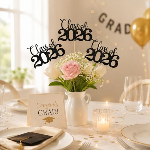 Image of Class of 2026 Decorations, 20Pcs Graduation Centerpieces for Tables, 2026 Graduation Table Decorations Grad Sticks Picks for Flower Bouquet Vases