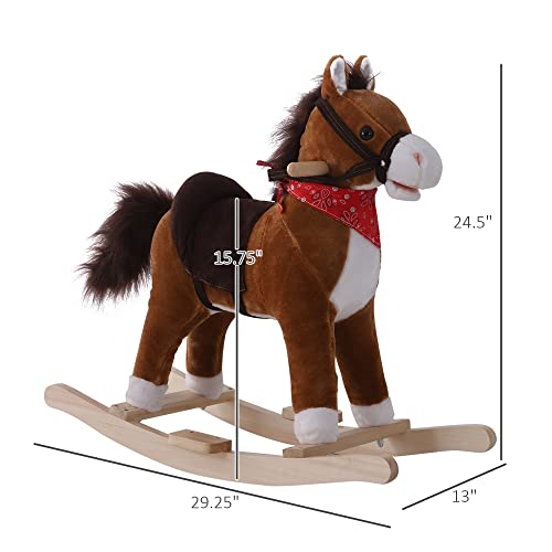 Qaba Kids Ride on Rocking Horse Plush Toy with Realistic Sounds and Red Scarf for Over 3 Years Old Birth Gift by Qaba - Image 7