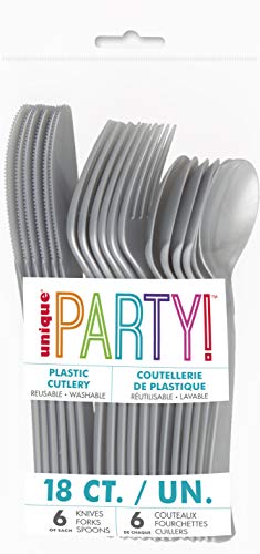 Unique-UK-39506-Silver-Assorted-Reusable-Cutlery-Set-18-Pcs-Pack-of-18