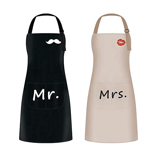 Paquete De 2 Delantales De Cocina Con Banda Para El Cuello Ajustable E Impermeable Y 2 Bolsillos, Delantal De Cocina…