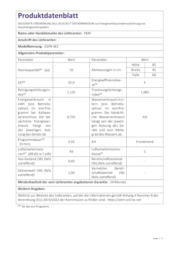 PKM GSP9-4ES Geschirrspüler | Spülmaschine | 49 dB | 60cm | Aqua Stop | Freistehend
