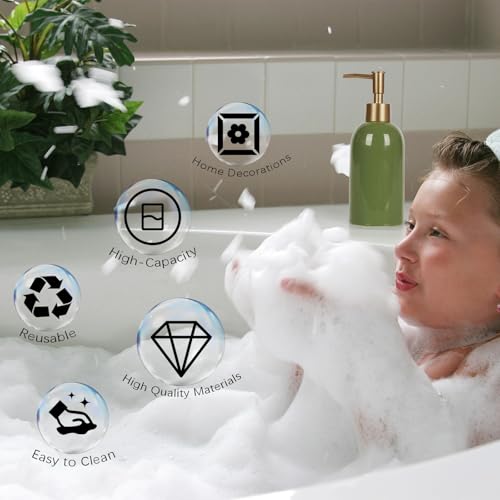 Image of Natheeph 14OZ Ceramic Soap Dispenser, White, Pump Dispenser for Bathroom /Kitchen, 200ml Liquid Capacity (2pc Green) | Refillable Dish Soap, Hand Soap, Wash Gel, Lotion & Liquid, Ceramic, for Bath, Kithen Sink, Laundry Room, Bedroom