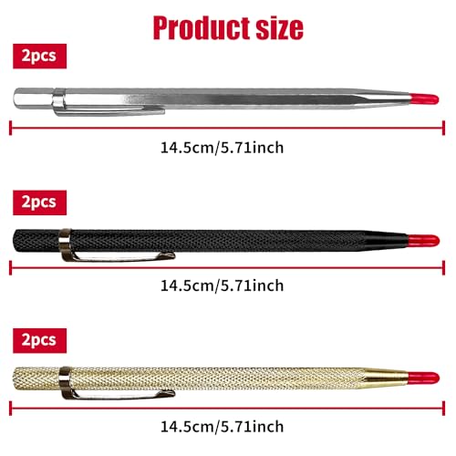 SHUIYUE 6 Stück Reißnadel für Metall Gravurstifte, Wolframkarbid Anreisswerkzeug Anreissnadel Scriber, Multifunktion Reißnadeln mit Rot Schutzhülle für die Gravur von Metall Holz Keramik Glas